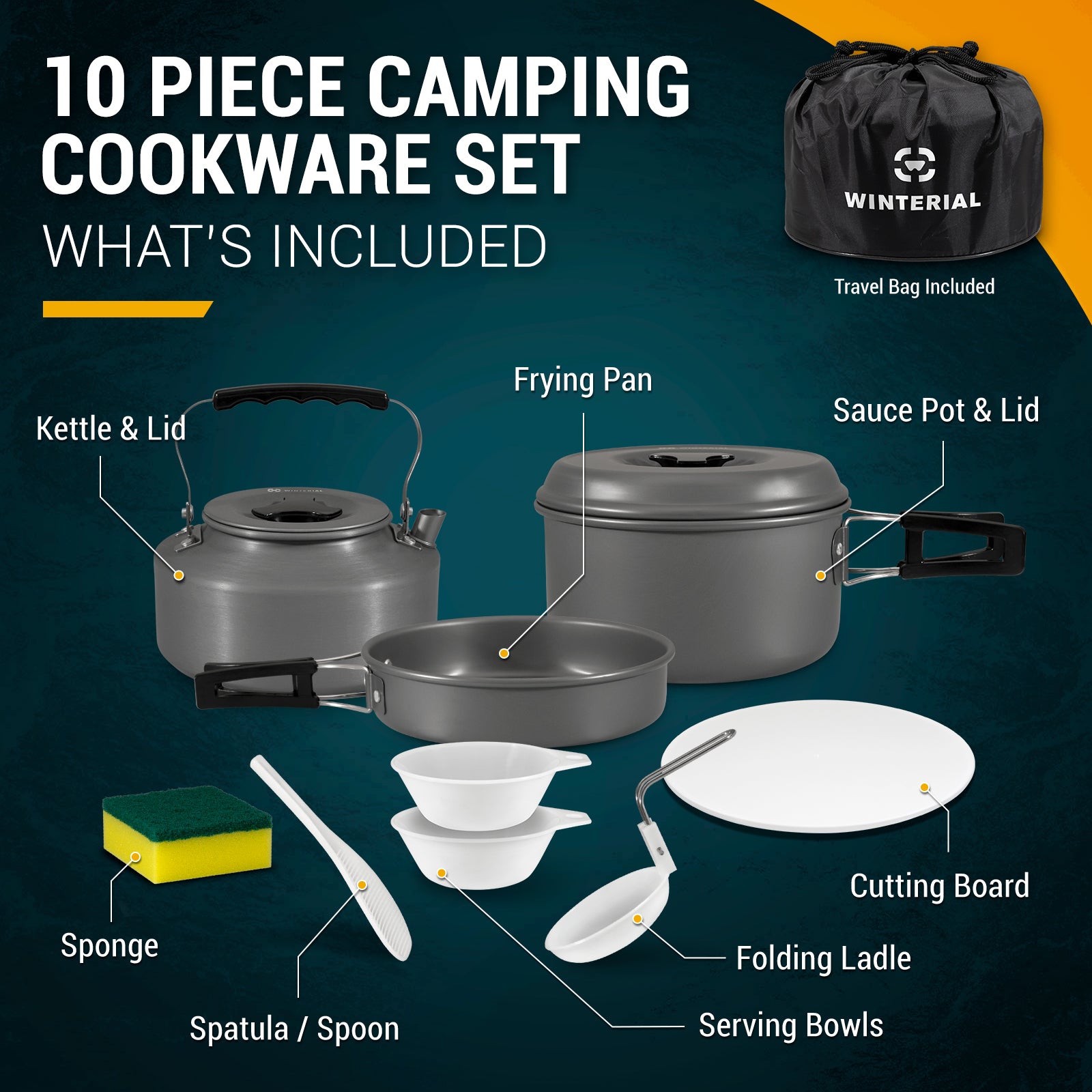 10 Piece Camping Cookware Mess Kit