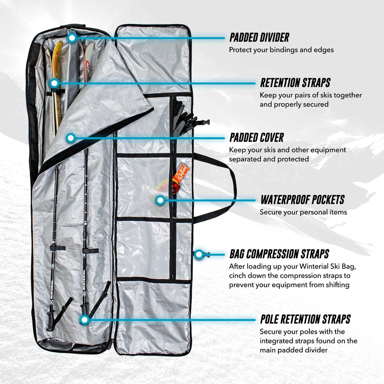 Double Ski Storage Bag I Wheeled Ski Travel Bag With 5 Storage